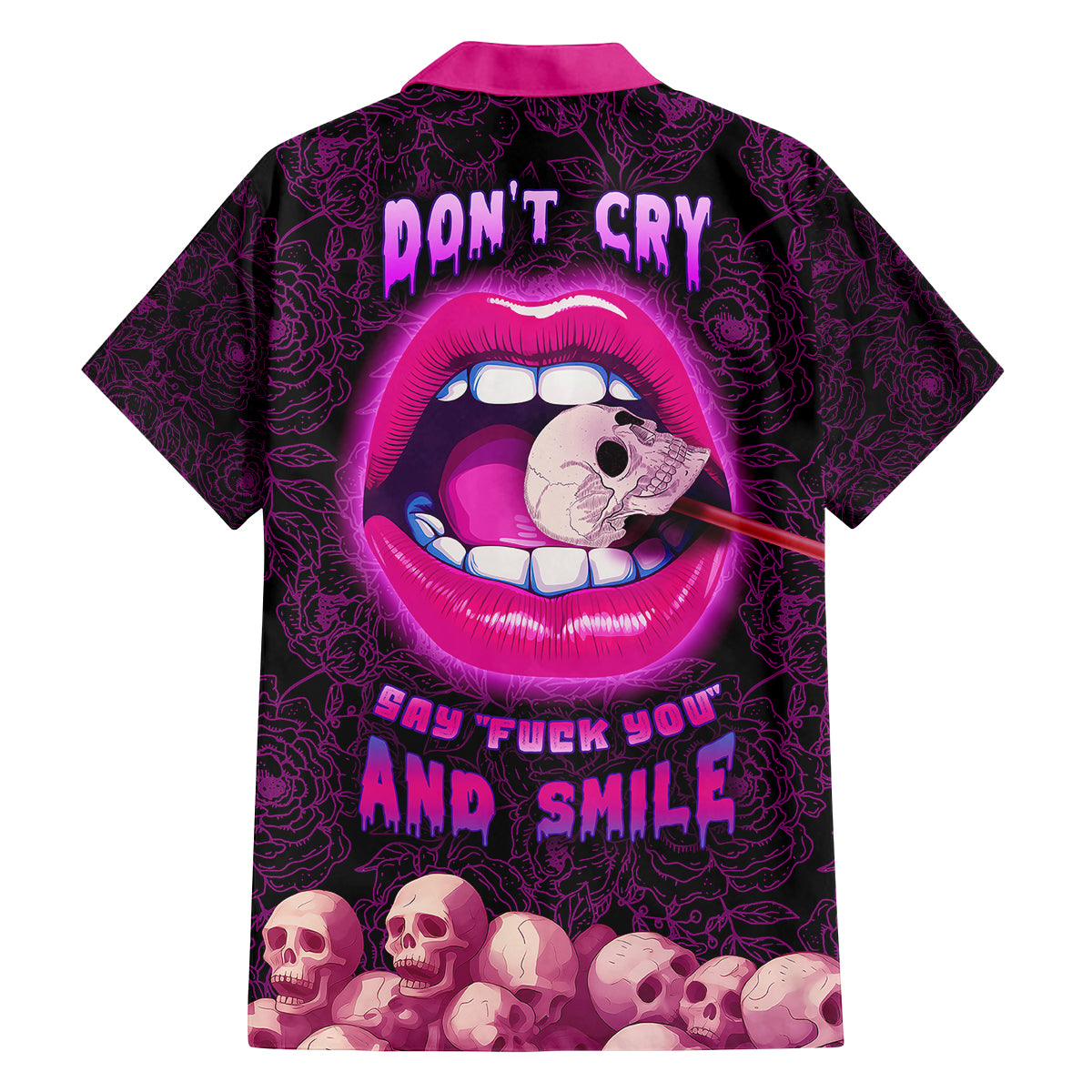 Skull Family Matching Off Shoulder Long Sleeve Dress and Hawaiian Shirt Don't Cry Say Fuck You And Smile - Wonder Print Shop