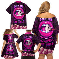 Skull Family Matching Off Shoulder Short Dress and Hawaiian Shirt Don't Cry Say Fuck You And Smile - Wonder Print Shop