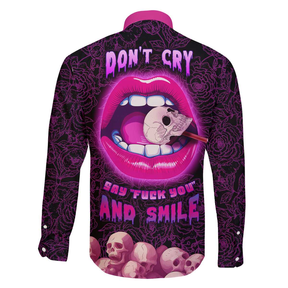 Skull Family Matching Off Shoulder Short Dress and Hawaiian Shirt Don't Cry Say Fuck You And Smile - Wonder Print Shop