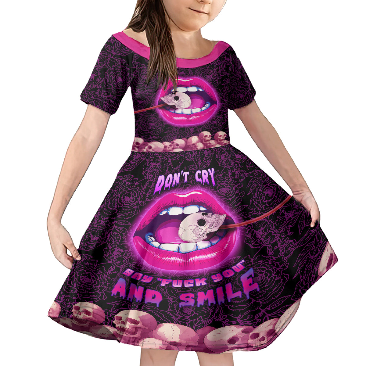 Skull Kid Short Sleeve Dress Don't Cry Say Fuck You And Smile - Wonder Print Shop