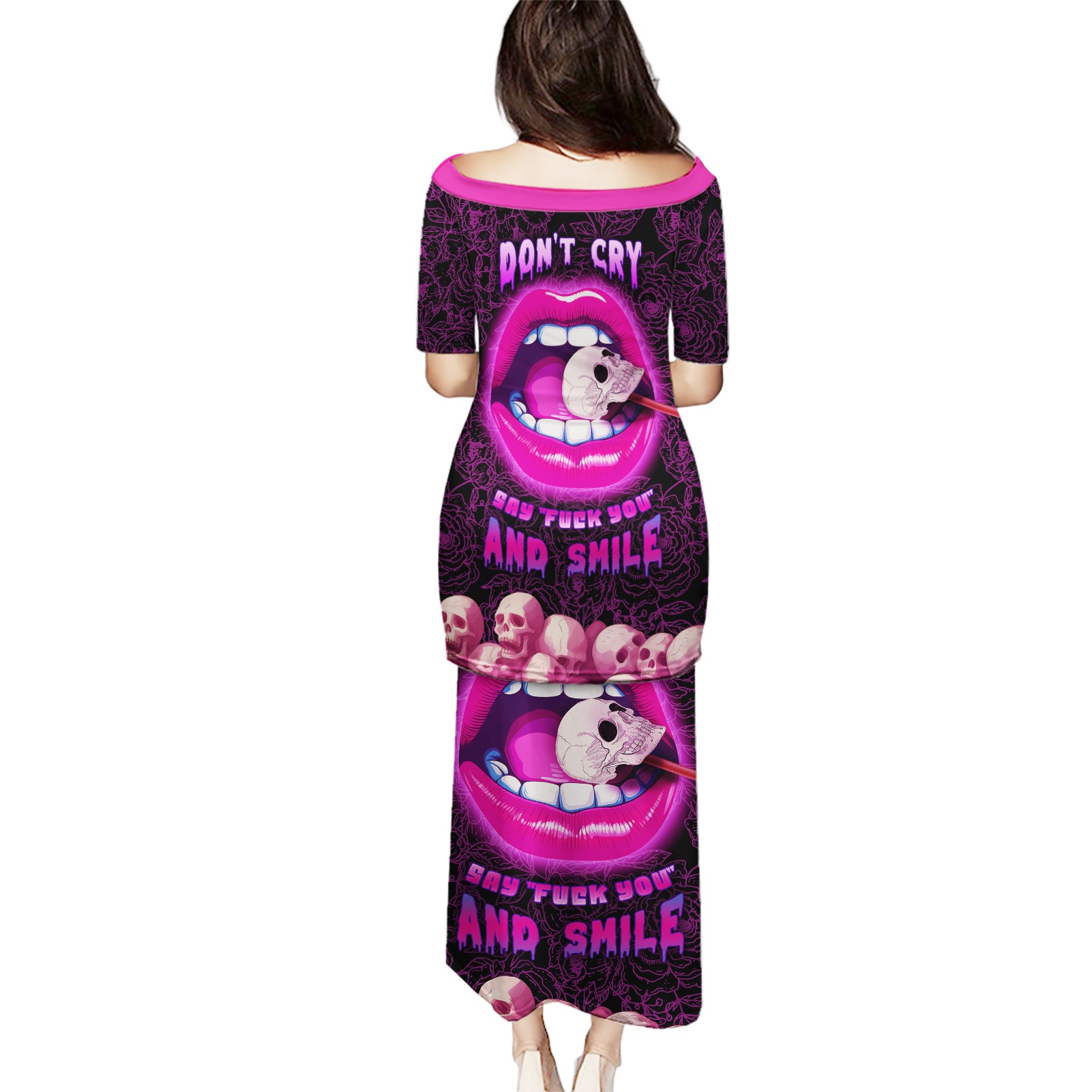 Skull Puletasi Don't Cry Say Fuck You And Smile - Wonder Print Shop