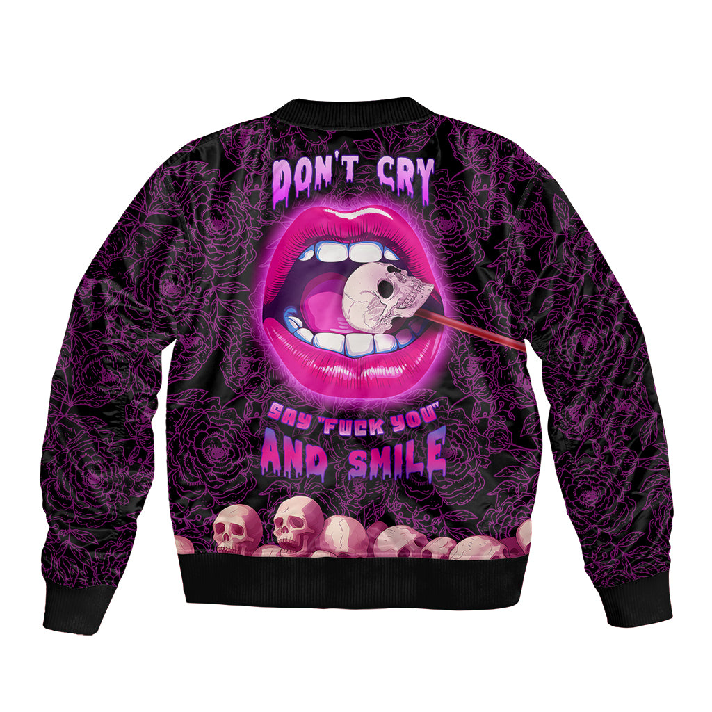 Skull Sleeve Zip Bomber Jacket Don't Cry Say Fuck You And Smile - Wonder Print Shop