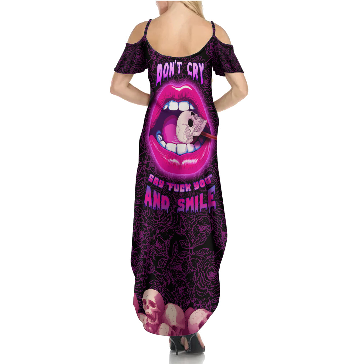Skull Summer Maxi Dress Don't Cry Say Fuck You And Smile - Wonder Print Shop