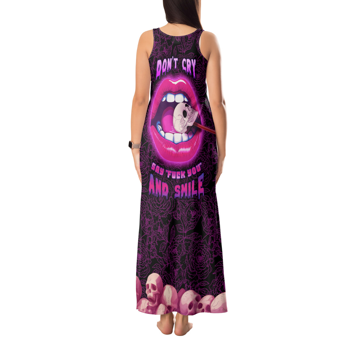 Skull Tank Maxi Dress Don't Cry Say Fuck You And Smile - Wonder Print Shop
