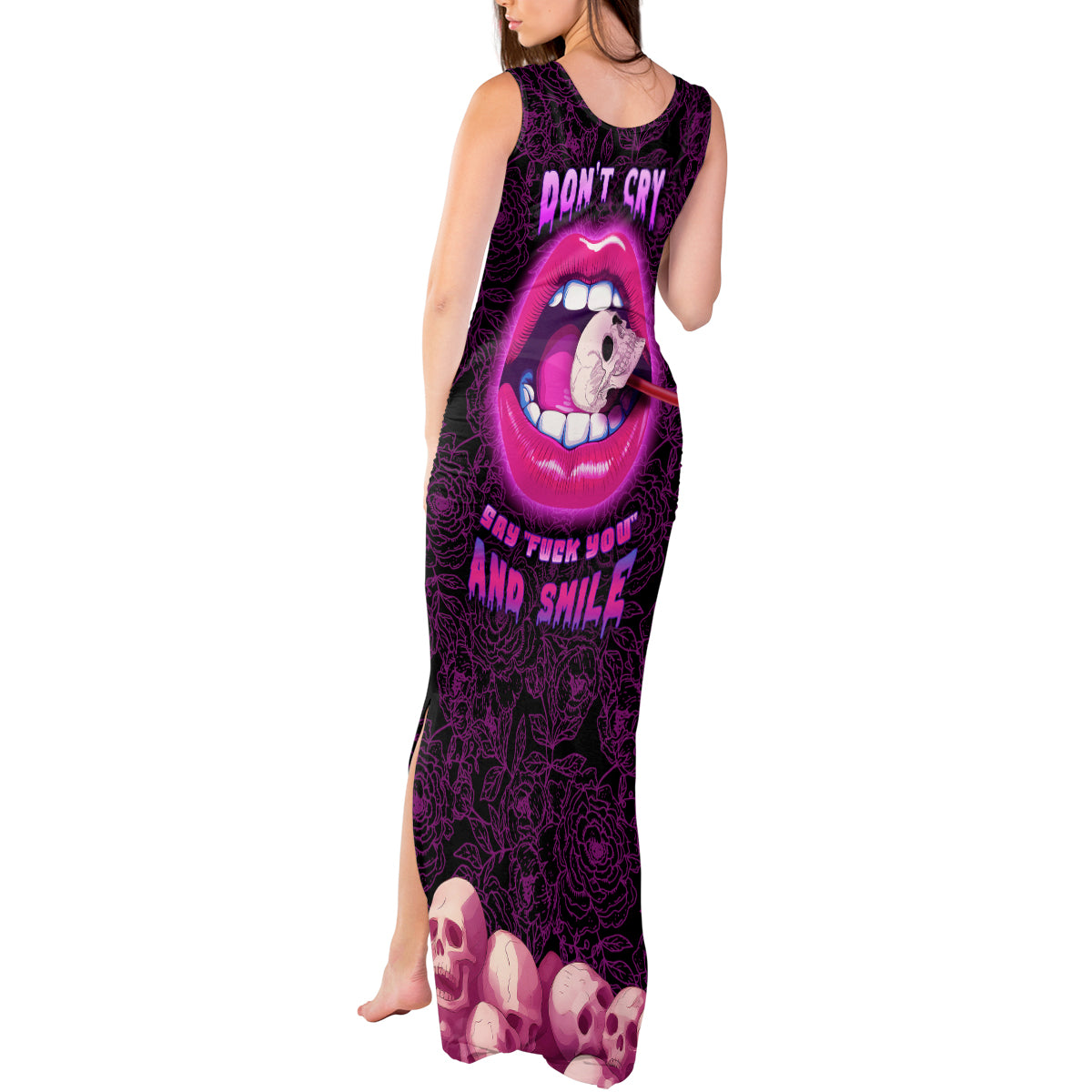 Skull Tank Maxi Dress Don't Cry Say Fuck You And Smile - Wonder Print Shop