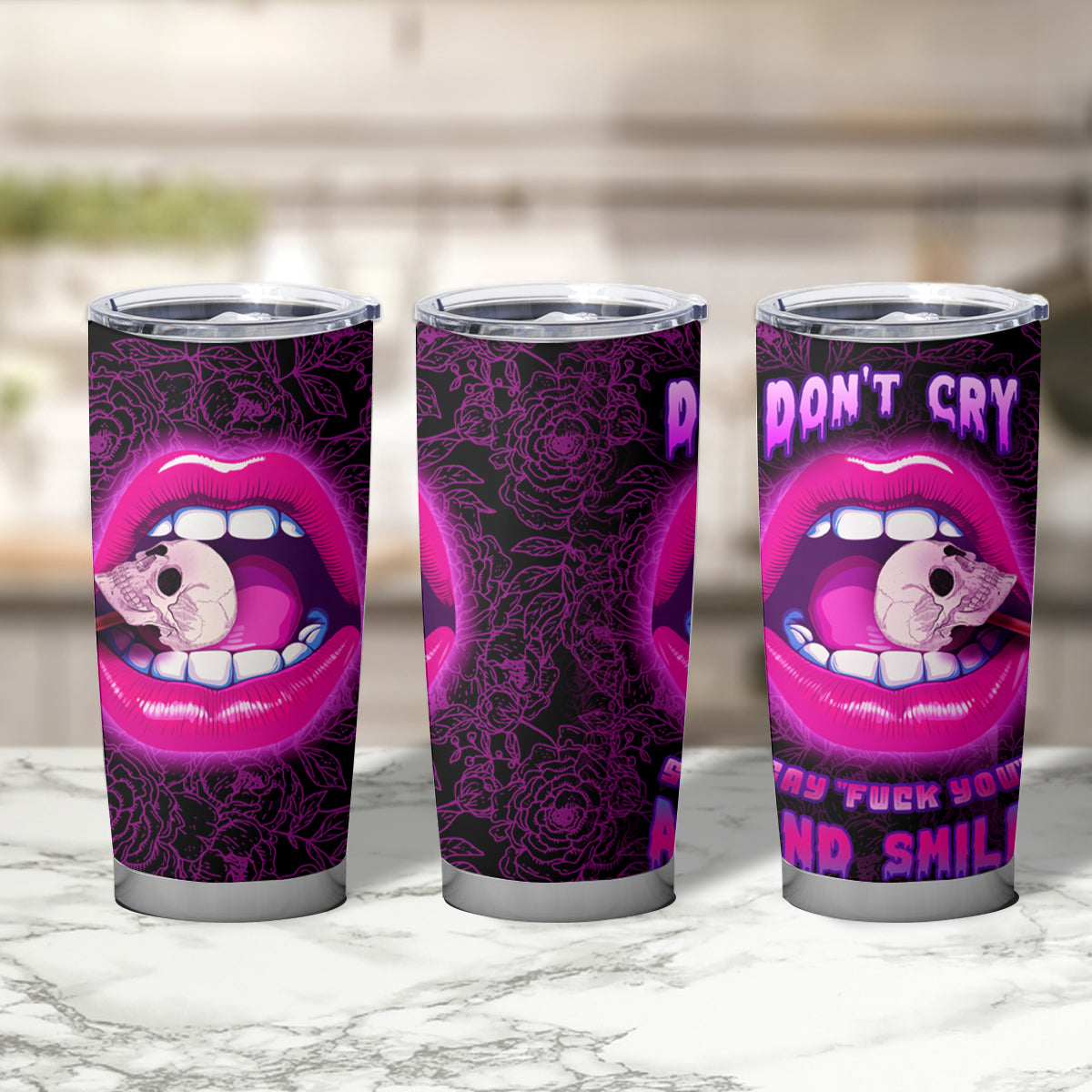 Skull Tumbler Cup Don't Cry Say Fuck You And Smile - Wonder Print Shop