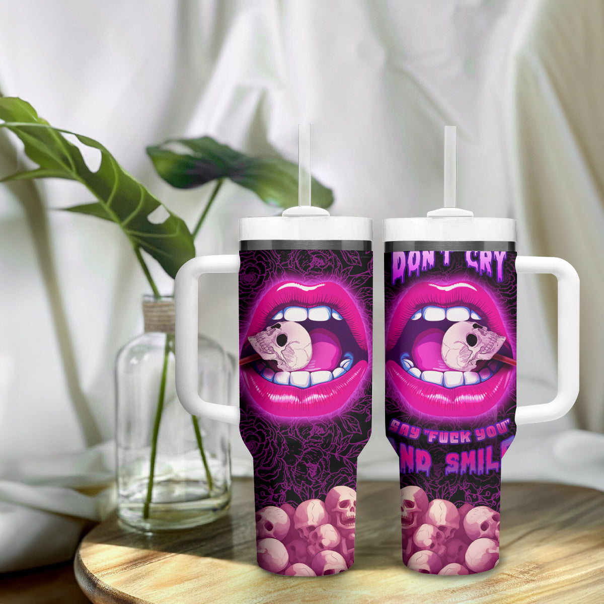 Skull Tumbler With Handle Don't Cry Say Fuck You And Smile - Wonder Print Shop