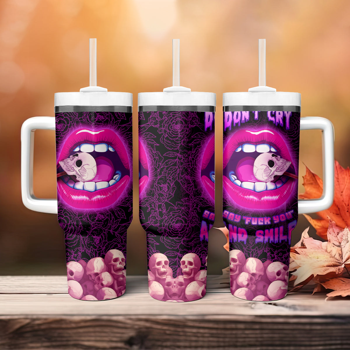Skull Tumbler With Handle Don't Cry Say Fuck You And Smile - Wonder Print Shop