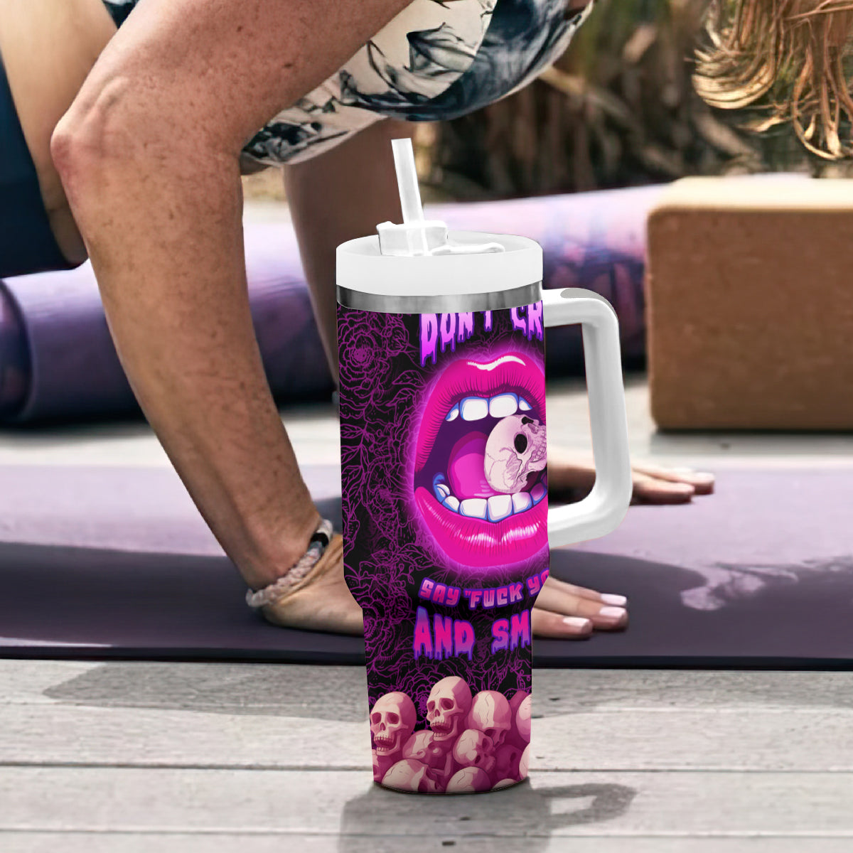 Skull Tumbler With Handle Don't Cry Say Fuck You And Smile - Wonder Print Shop