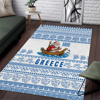 Greece Christmas Area Rug with Santa Rowing Boat Greek Flag Laurel Wreath Parthenon and Blue White Pattern Design - Wonder Print Shop