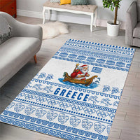 Greece Christmas Area Rug with Santa Rowing Boat Greek Flag Laurel Wreath Parthenon and Blue White Pattern Design - Wonder Print Shop