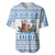 Greece Christmas Baseball Jersey with Santa Rowing Boat Greek Flag Laurel Wreath Parthenon and Blue White Pattern Design - Wonder Print Shop