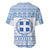 Greece Christmas Baseball Jersey with Santa Rowing Boat Greek Flag Laurel Wreath Parthenon and Blue White Pattern Design - Wonder Print Shop