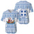 Greece Christmas Baseball Jersey with Santa Rowing Boat Greek Flag Laurel Wreath Parthenon and Blue White Pattern Design - Wonder Print Shop
