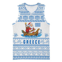 Greece Christmas Basketball Jersey with Santa Rowing Boat Greek Flag Laurel Wreath Parthenon and Blue White Pattern Design - Wonder Print Shop