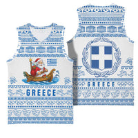 Greece Christmas Basketball Jersey with Santa Rowing Boat Greek Flag Laurel Wreath Parthenon and Blue White Pattern Design - Wonder Print Shop