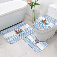 Greece Christmas Bathroom Set with Santa Rowing Boat Greek Flag Laurel Wreath Parthenon and Blue White Pattern Design - Wonder Print Shop