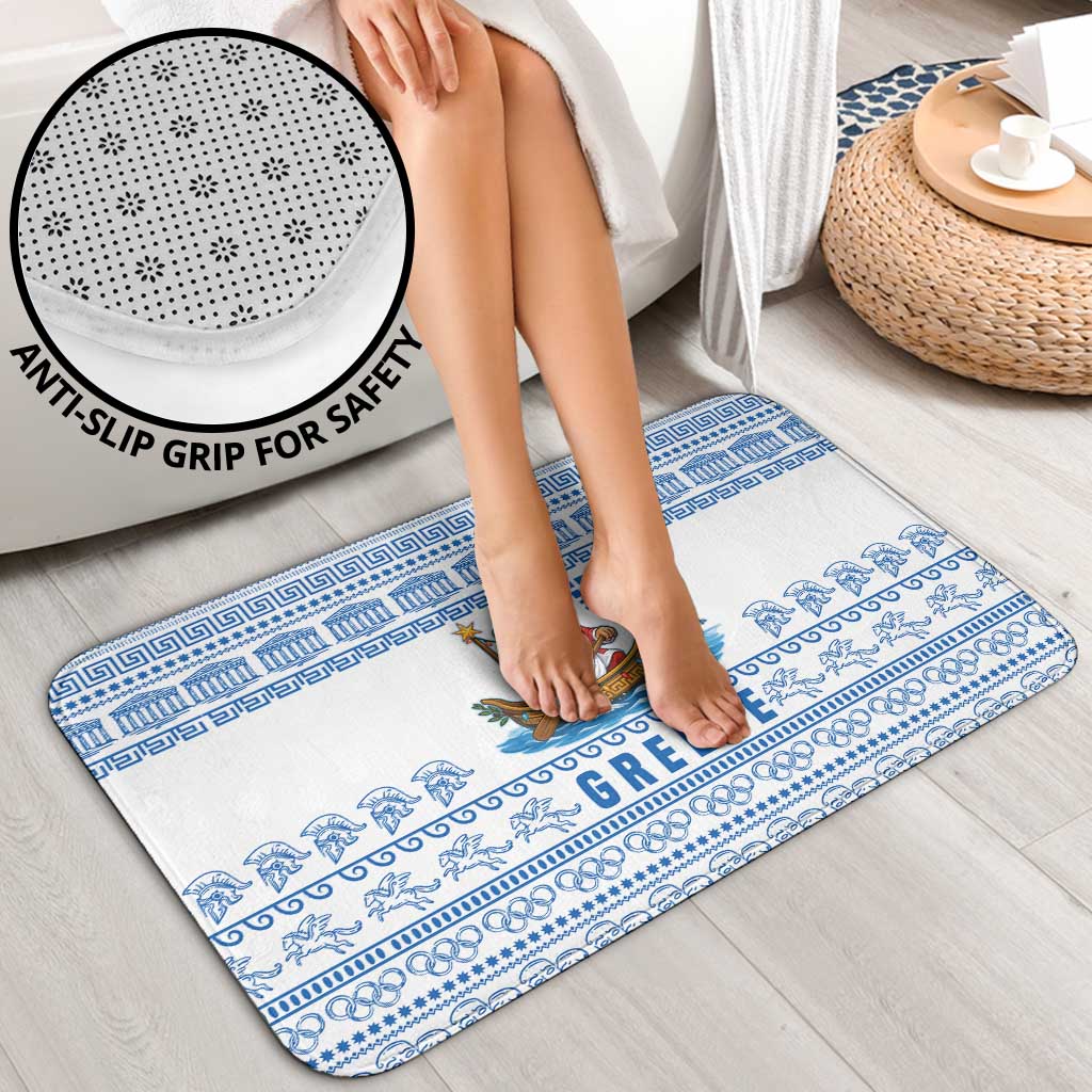 Greece Christmas Bathroom Set with Santa Rowing Boat Greek Flag Laurel Wreath Parthenon and Blue White Pattern Design - Wonder Print Shop