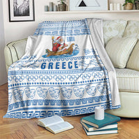 Greece Christmas Blanket with Santa Rowing Boat Greek Flag Laurel Wreath Parthenon and Blue White Pattern Design - Wonder Print Shop