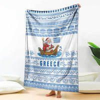 Greece Christmas Blanket with Santa Rowing Boat Greek Flag Laurel Wreath Parthenon and Blue White Pattern Design - Wonder Print Shop