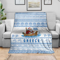 Greece Christmas Blanket with Santa Rowing Boat Greek Flag Laurel Wreath Parthenon and Blue White Pattern Design - Wonder Print Shop