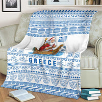 Greece Christmas Blanket with Santa Rowing Boat Greek Flag Laurel Wreath Parthenon and Blue White Pattern Design - Wonder Print Shop