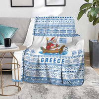 Greece Christmas Blanket with Santa Rowing Boat Greek Flag Laurel Wreath Parthenon and Blue White Pattern Design - Wonder Print Shop