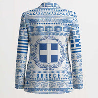 Greece Christmas Blazer with Santa Rowing Boat Greek Flag Laurel Wreath Parthenon and Blue White Pattern Design - Wonder Print Shop