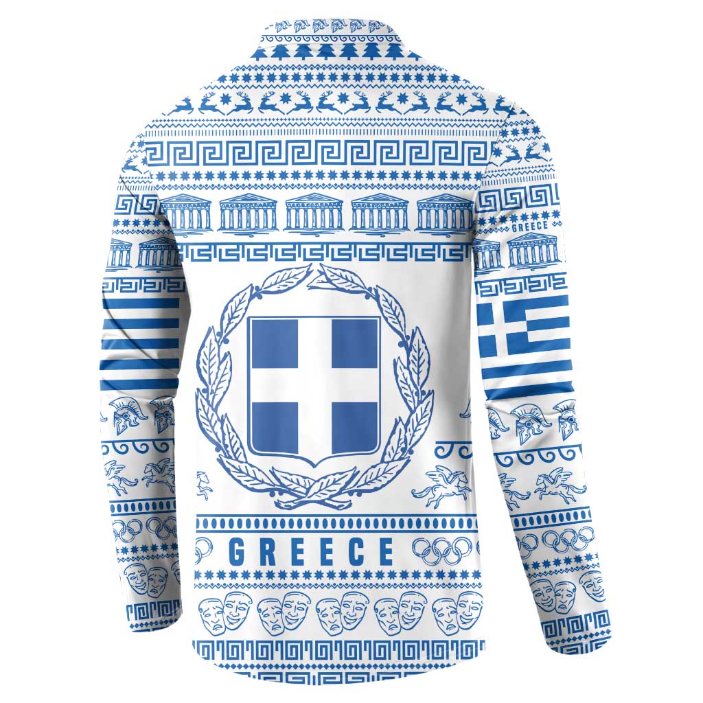 Greece Christmas Button Sweatshirt with Santa Rowing Boat Greek Flag Laurel Wreath Parthenon and Blue White Pattern Design - Wonder Print Shop