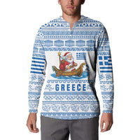 Greece Christmas Button Sweatshirt with Santa Rowing Boat Greek Flag Laurel Wreath Parthenon and Blue White Pattern Design - Wonder Print Shop