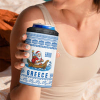 Greece Christmas 4 in 1 Can Cooler Tumbler with Santa Rowing Boat Greek Flag Laurel Wreath Parthenon and Blue White Pattern Design - Wonder Print Shop