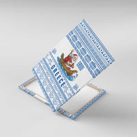 Greece Christmas Canvas Wall Art with Santa Rowing Boat Greek Flag Laurel Wreath Parthenon and Blue White Pattern Design - Wonder Print Shop