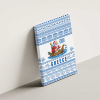 Greece Christmas Canvas Wall Art with Santa Rowing Boat Greek Flag Laurel Wreath Parthenon and Blue White Pattern Design - Wonder Print Shop