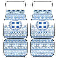 Greece Christmas Car Mats with Santa Rowing Boat Greek Flag Laurel Wreath Parthenon and Blue White Pattern Design - Wonder Print Shop