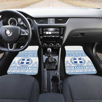 Greece Christmas Car Mats with Santa Rowing Boat Greek Flag Laurel Wreath Parthenon and Blue White Pattern Design - Wonder Print Shop
