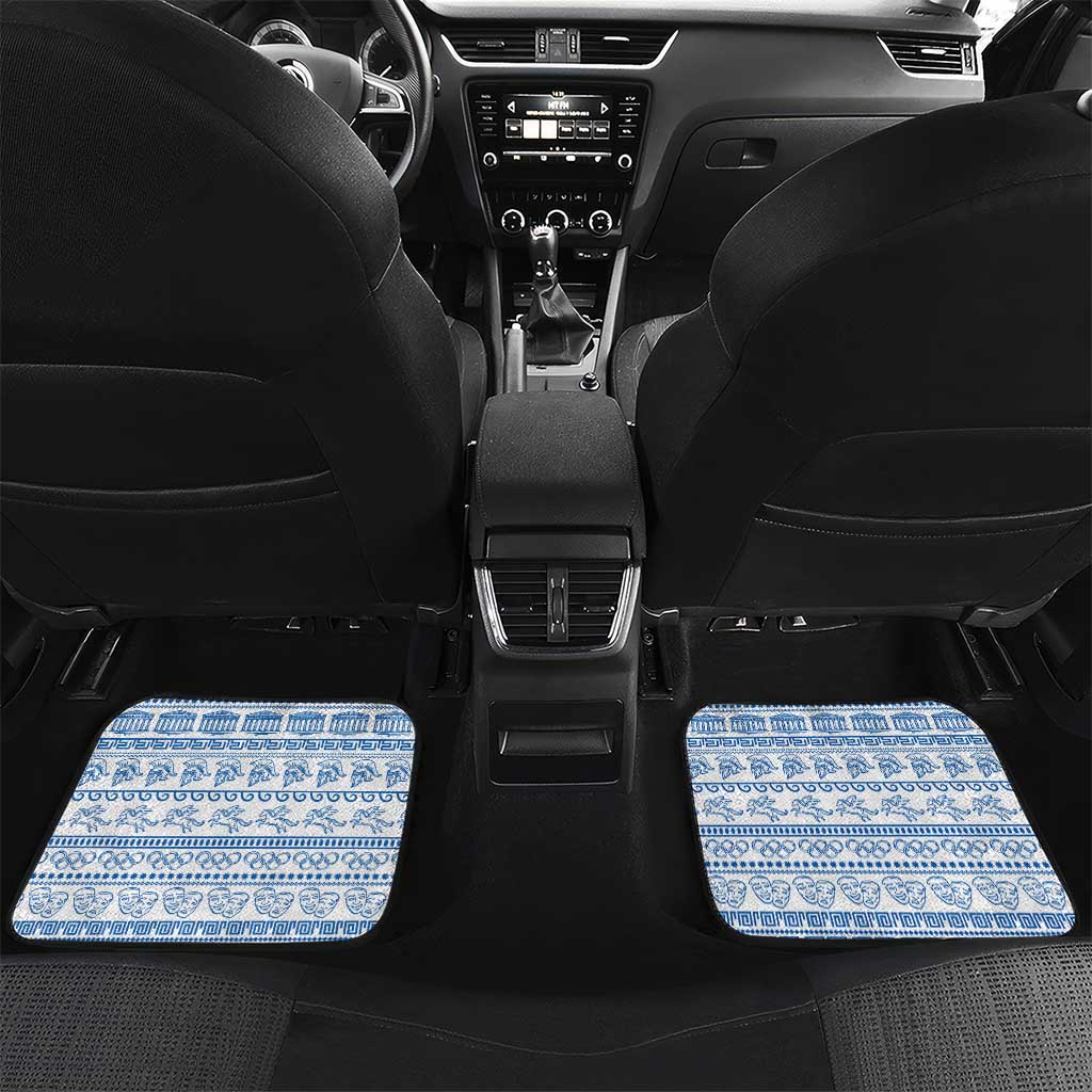 Greece Christmas Car Mats with Santa Rowing Boat Greek Flag Laurel Wreath Parthenon and Blue White Pattern Design - Wonder Print Shop