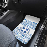 Greece Christmas Car Mats with Santa Rowing Boat Greek Flag Laurel Wreath Parthenon and Blue White Pattern Design - Wonder Print Shop