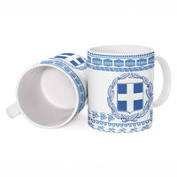 Greece Christmas Ceramic Mug with Santa Rowing Boat Greek Flag Laurel Wreath Parthenon and Blue White Pattern Design - Wonder Print Shop