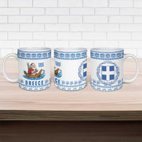 Greece Christmas Ceramic Mug with Santa Rowing Boat Greek Flag Laurel Wreath Parthenon and Blue White Pattern Design - Wonder Print Shop