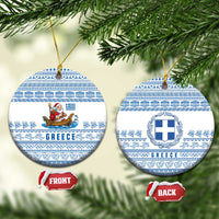 Greece Christmas Ceramic Ornament with Santa Rowing Boat Greek Flag Laurel Wreath Parthenon and Blue White Pattern Design - Wonder Print Shop