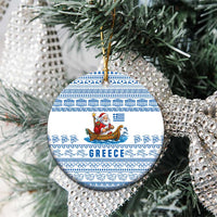 Greece Christmas Ceramic Ornament with Santa Rowing Boat Greek Flag Laurel Wreath Parthenon and Blue White Pattern Design - Wonder Print Shop