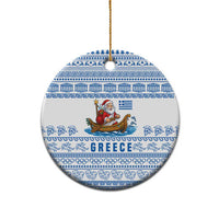 Greece Christmas Ceramic Ornament with Santa Rowing Boat Greek Flag Laurel Wreath Parthenon and Blue White Pattern Design - Wonder Print Shop
