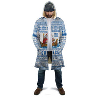 Greece Christmas Cloak with Santa Rowing Boat Greek Flag Laurel Wreath Parthenon and Blue White Pattern Design - Wonder Print Shop
