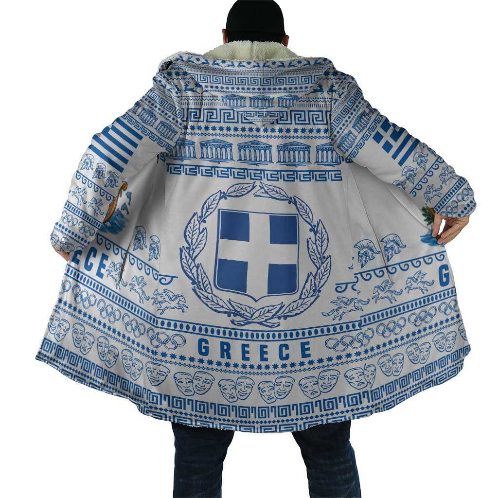 Greece Christmas Cloak with Santa Rowing Boat Greek Flag Laurel Wreath Parthenon and Blue White Pattern Design - Wonder Print Shop