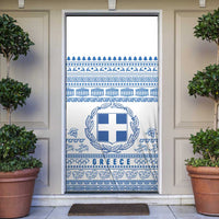 Greece Christmas Door Cover with Santa Rowing Boat Greek Flag Laurel Wreath Parthenon and Blue White Pattern Design - Wonder Print Shop