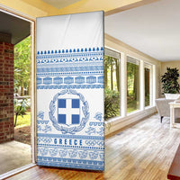 Greece Christmas Door Cover with Santa Rowing Boat Greek Flag Laurel Wreath Parthenon and Blue White Pattern Design - Wonder Print Shop