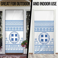 Greece Christmas Door Cover with Santa Rowing Boat Greek Flag Laurel Wreath Parthenon and Blue White Pattern Design - Wonder Print Shop