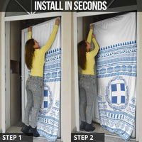 Greece Christmas Door Cover with Santa Rowing Boat Greek Flag Laurel Wreath Parthenon and Blue White Pattern Design - Wonder Print Shop