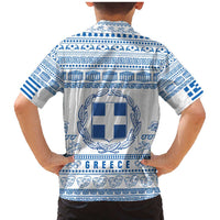 Greece Christmas Family Matching Mermaid Dress and Hawaiian Shirt with Santa Rowing Boat Greek Flag Laurel Wreath Parthenon and Blue White Pattern Design - Wonder Print Shop