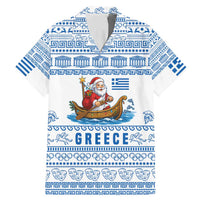 Greece Christmas Family Matching Mermaid Dress and Hawaiian Shirt with Santa Rowing Boat Greek Flag Laurel Wreath Parthenon and Blue White Pattern Design - Wonder Print Shop